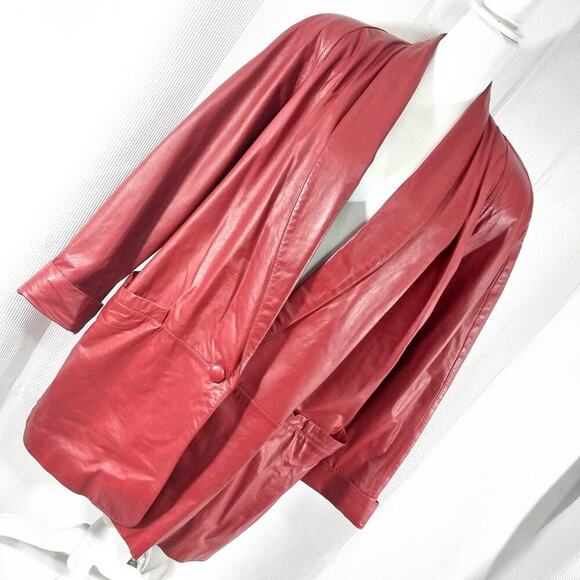 TIBOR! RICH CARDINAL RED GENUINE LEATHER 1 BUTTON JACKET, BLAZER, COAT! SZ L - Picture 1 of 10